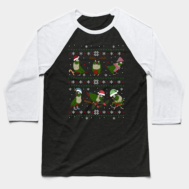 Green Cheeked Conure Ugly Christmas Baseball T-Shirt by FandomizedRose